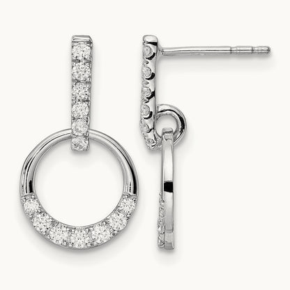 Circle Diamond Dangle Post Earrings, 14K White Gold