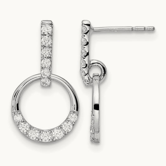 Circle Diamond Dangle Post Earrings, 14K White Gold