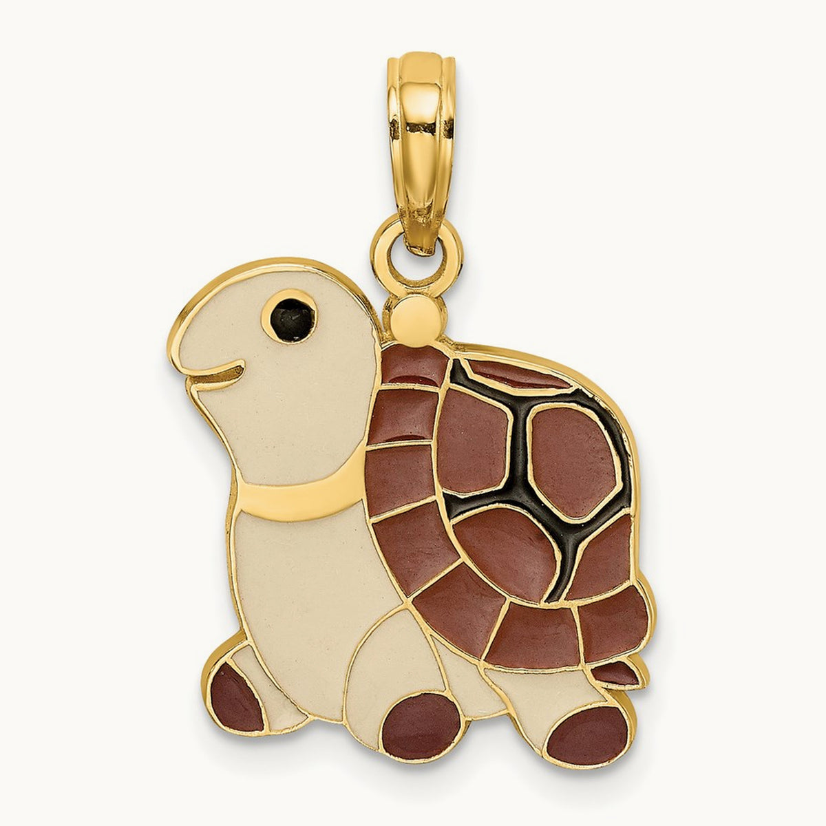 Brown, Tan and Black Enamel Turtle Charm, 14K