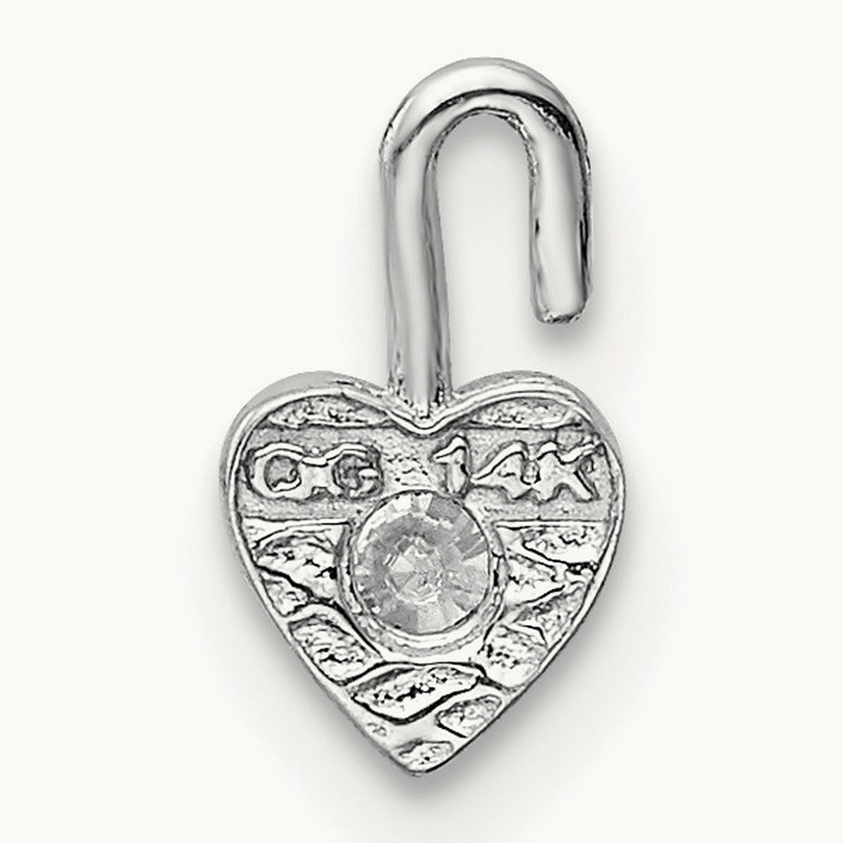 April Synthetic Birthstone Heart Charm — 14K White Gold