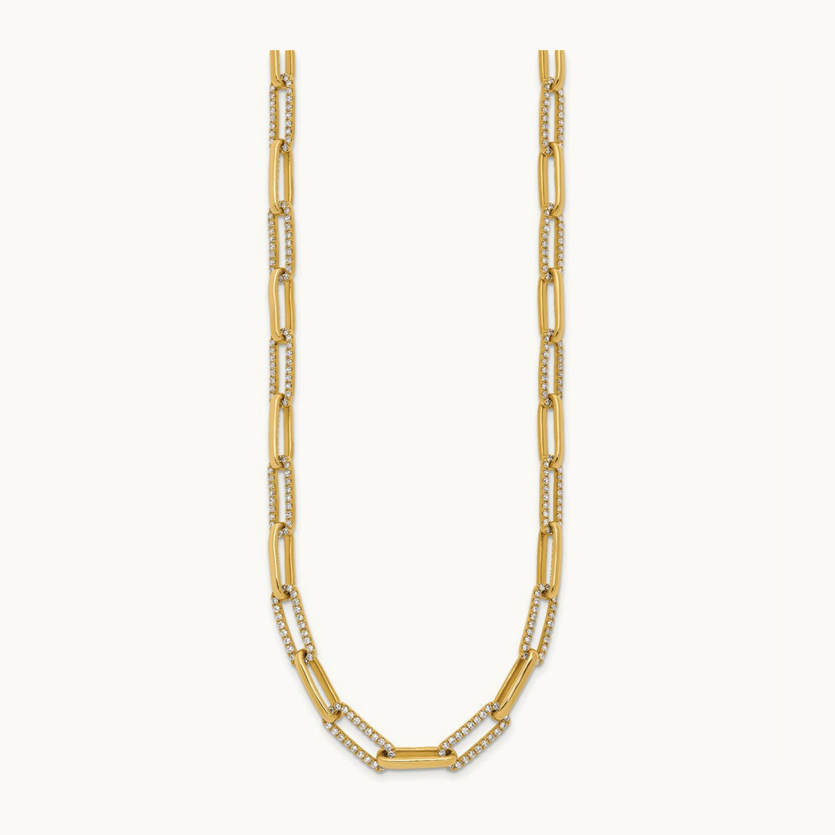 Fashion Paperclip Necklace, 3.75 ct tw Lab-Grown Diamond — 14K Yellow Gold