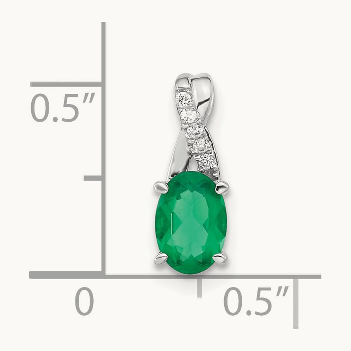 Oval Created Emerald and Diamond Pendant, 14K White Gold