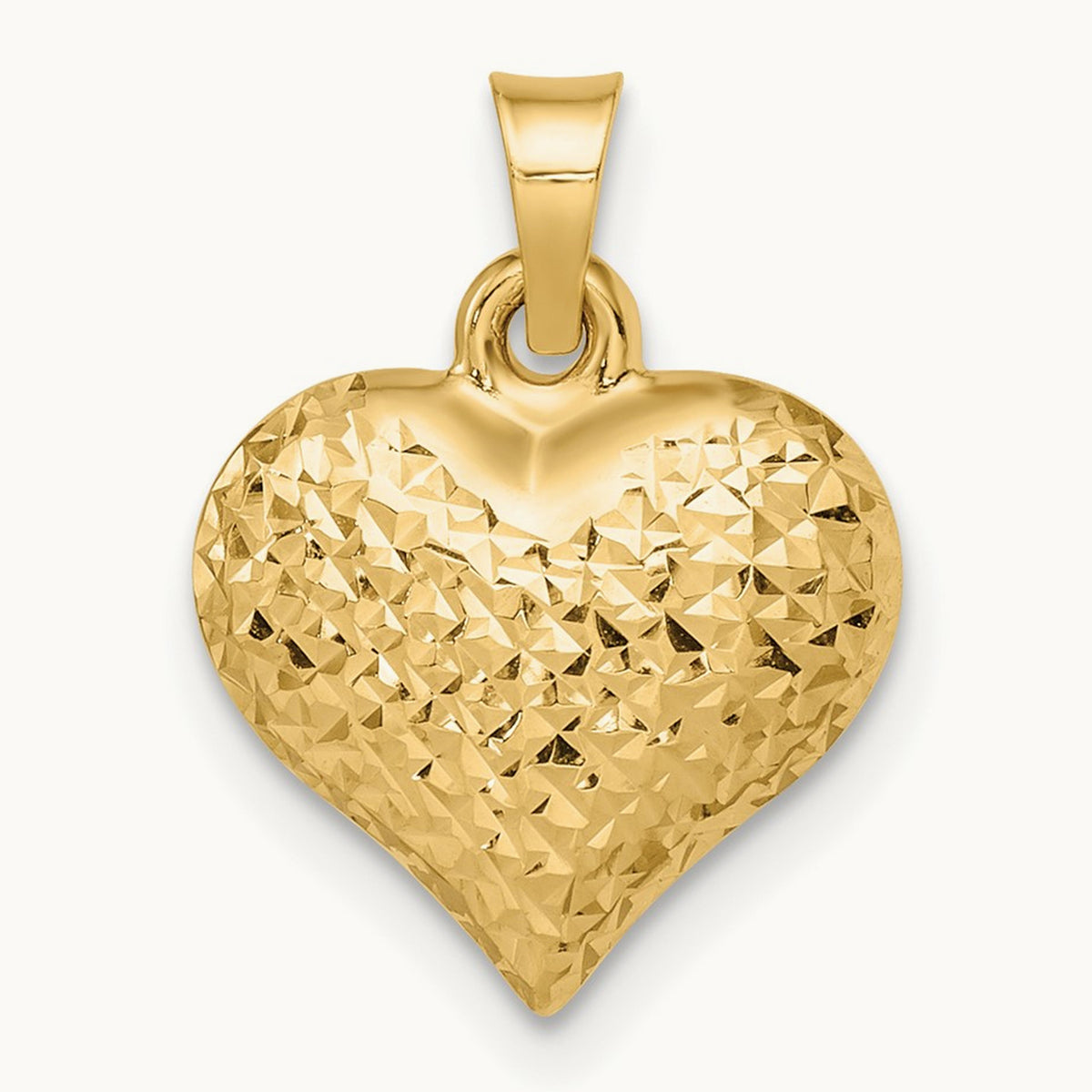 Polished Diamond-cut Large Puffed Heart Pendant, 14K