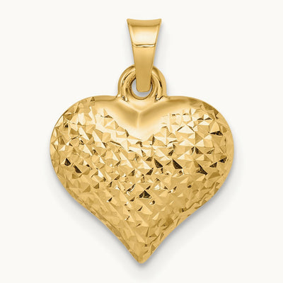 Polished Diamond-cut Large Puffed Heart Pendant, 14K