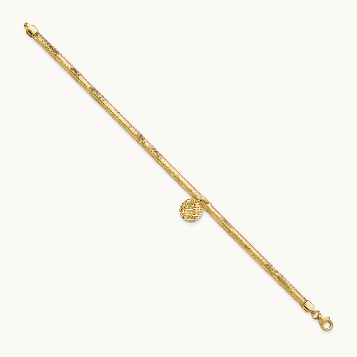 Polished Stretch/Mesh Diamond-cut Disc Bracelet, 14K — Leslie's