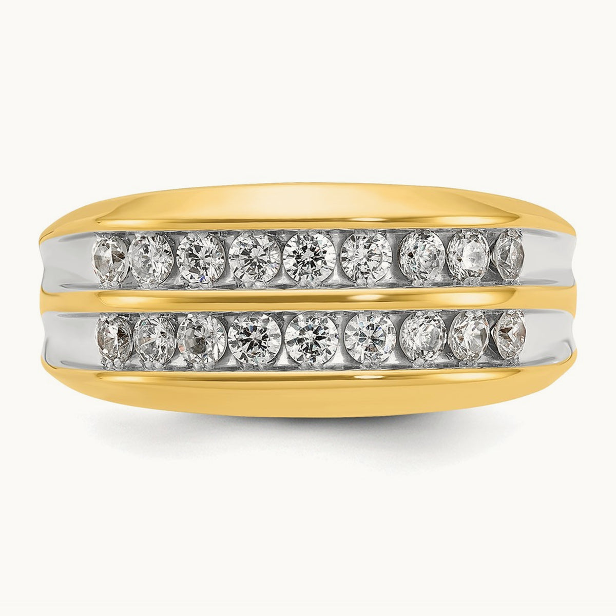 w/ White RH IBGoodman Men's Polished Two-Row Diamond Ring, 14K