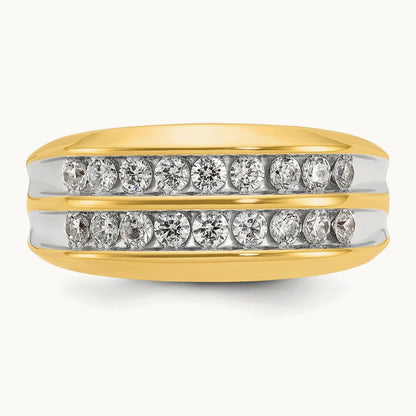 w/ White RH IBGoodman Men's Polished Two-Row Diamond Ring, 14K