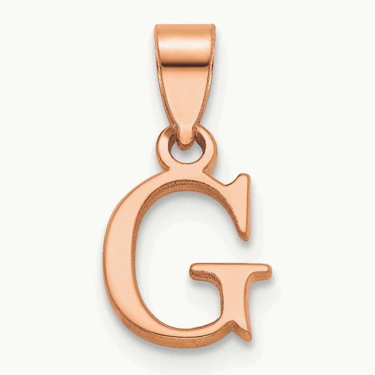 Polished Block Initial Pendant — 14K Rose Gold, G