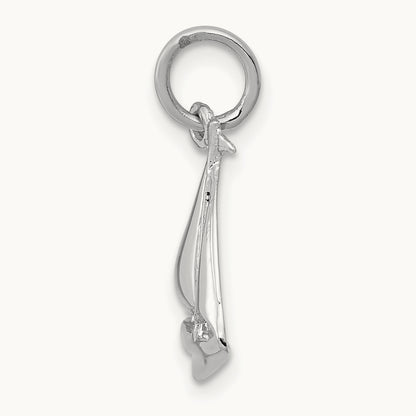 Solid Polished 3-D Sailboat Charm, 14K White Gold