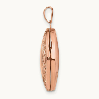 Heart Design Border Oval Locket, 21mm, 14K Rose Gold
