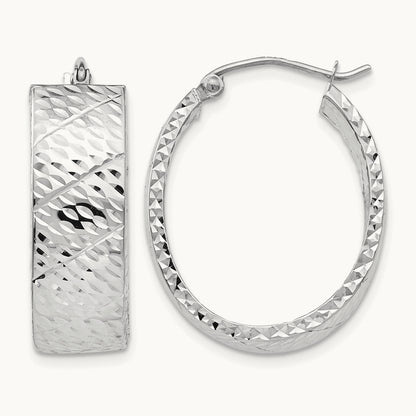 Diamond Cut Hoop Earrings, 14K White Gold