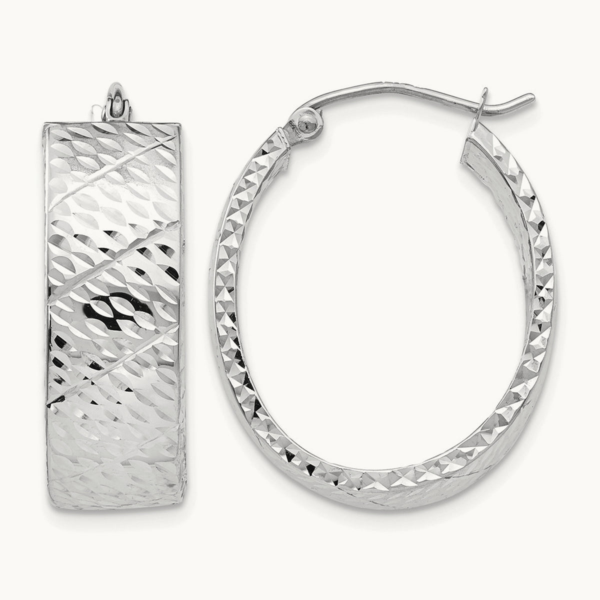 Diamond Cut Hoop Earrings, 14K White Gold