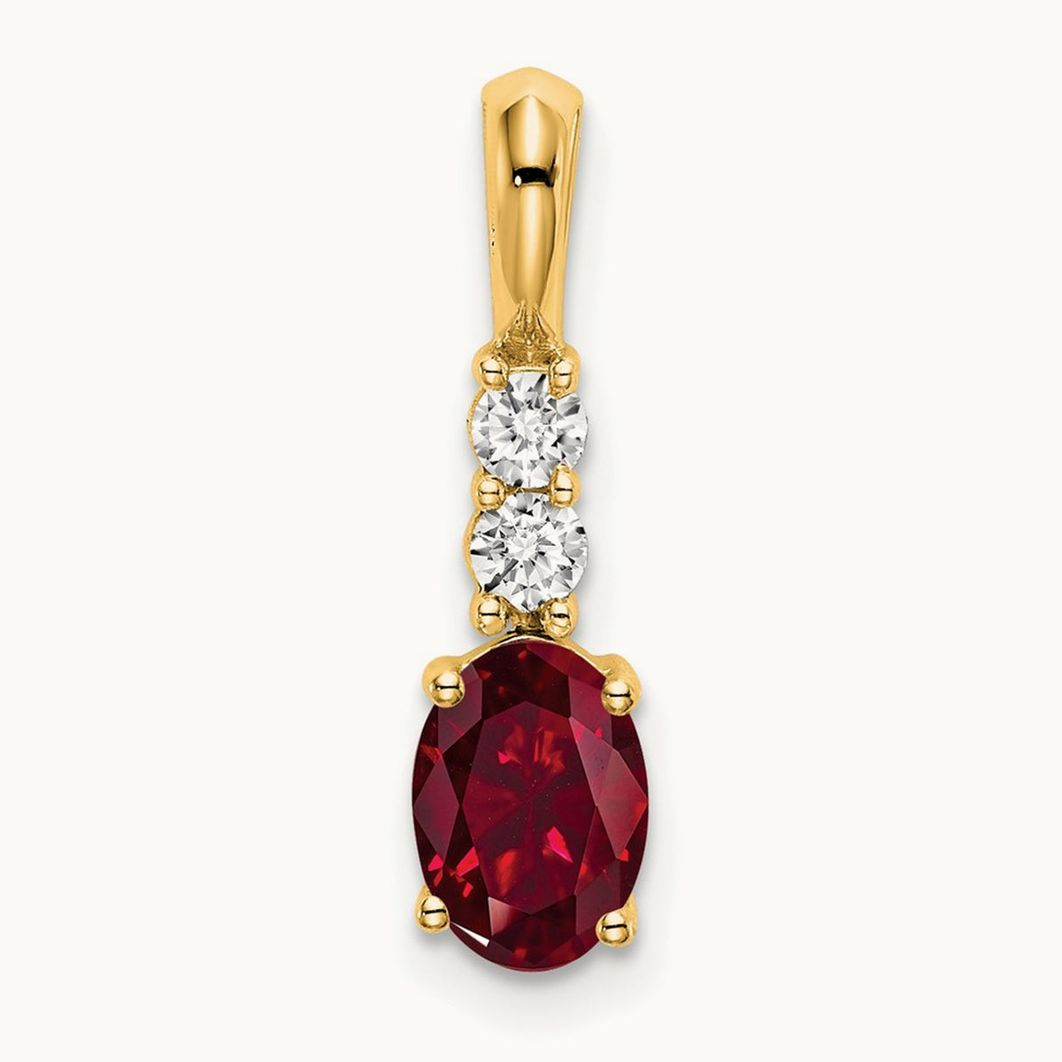 Oval Created Ruby and Lab-Grown Diamond Pendant — 14K Yellow Gold, 19mm