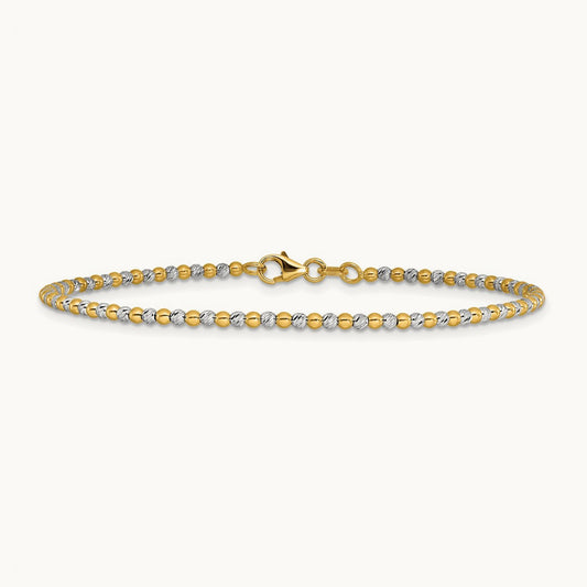 Diamond-cut Beaded 7.5in Bracelet, 14K Two-tone