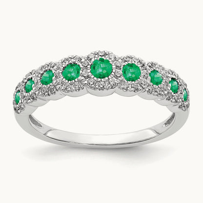 Diamond and Emerald Polished Ring, 14K White Gold