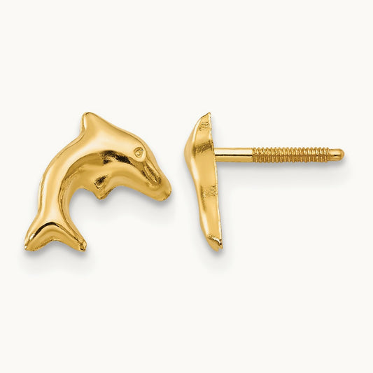 Small Dolphin Earrings — 14K Yellow Gold