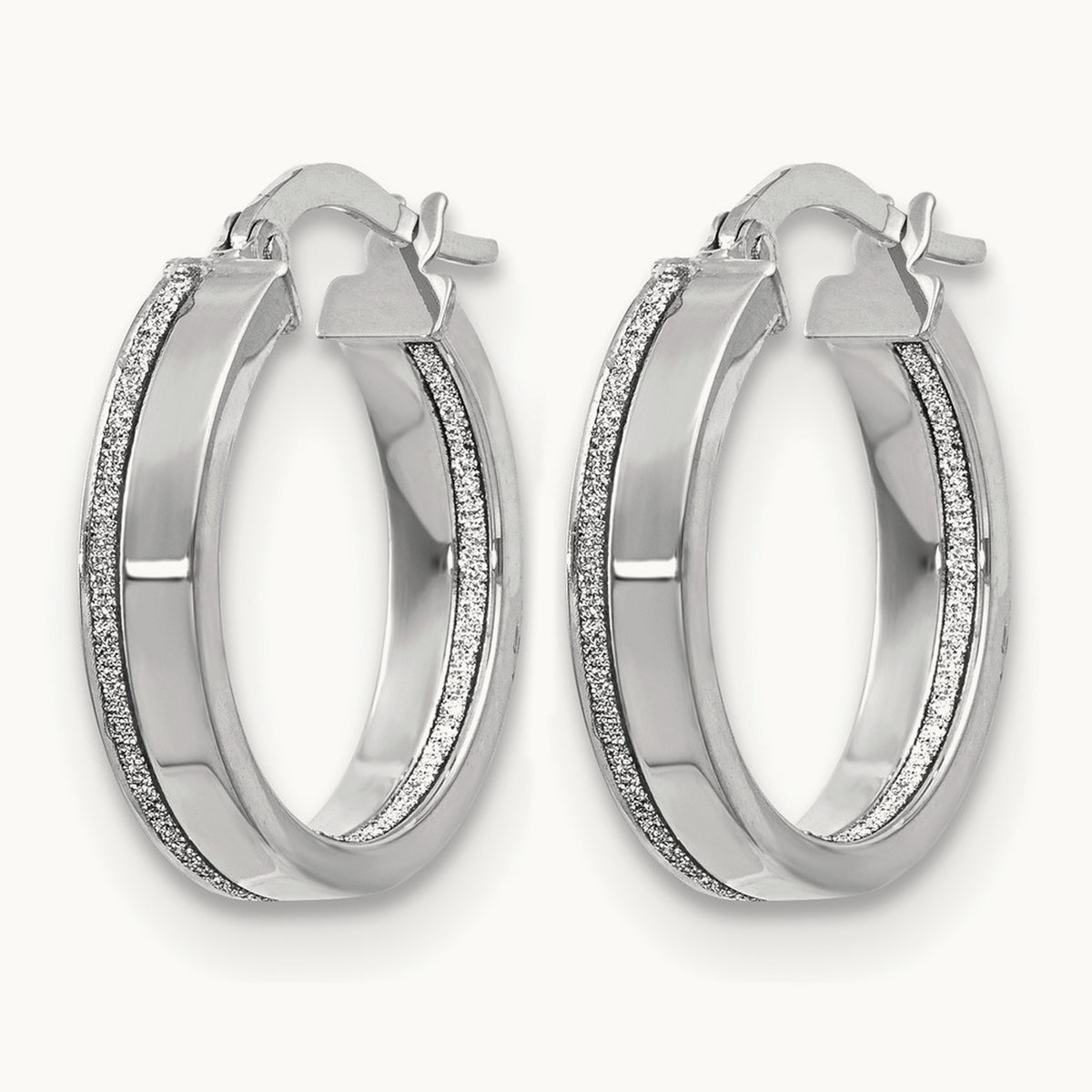 Polished Glimmer Infused Hoop Earrings — 14K White Gold, 20mm
