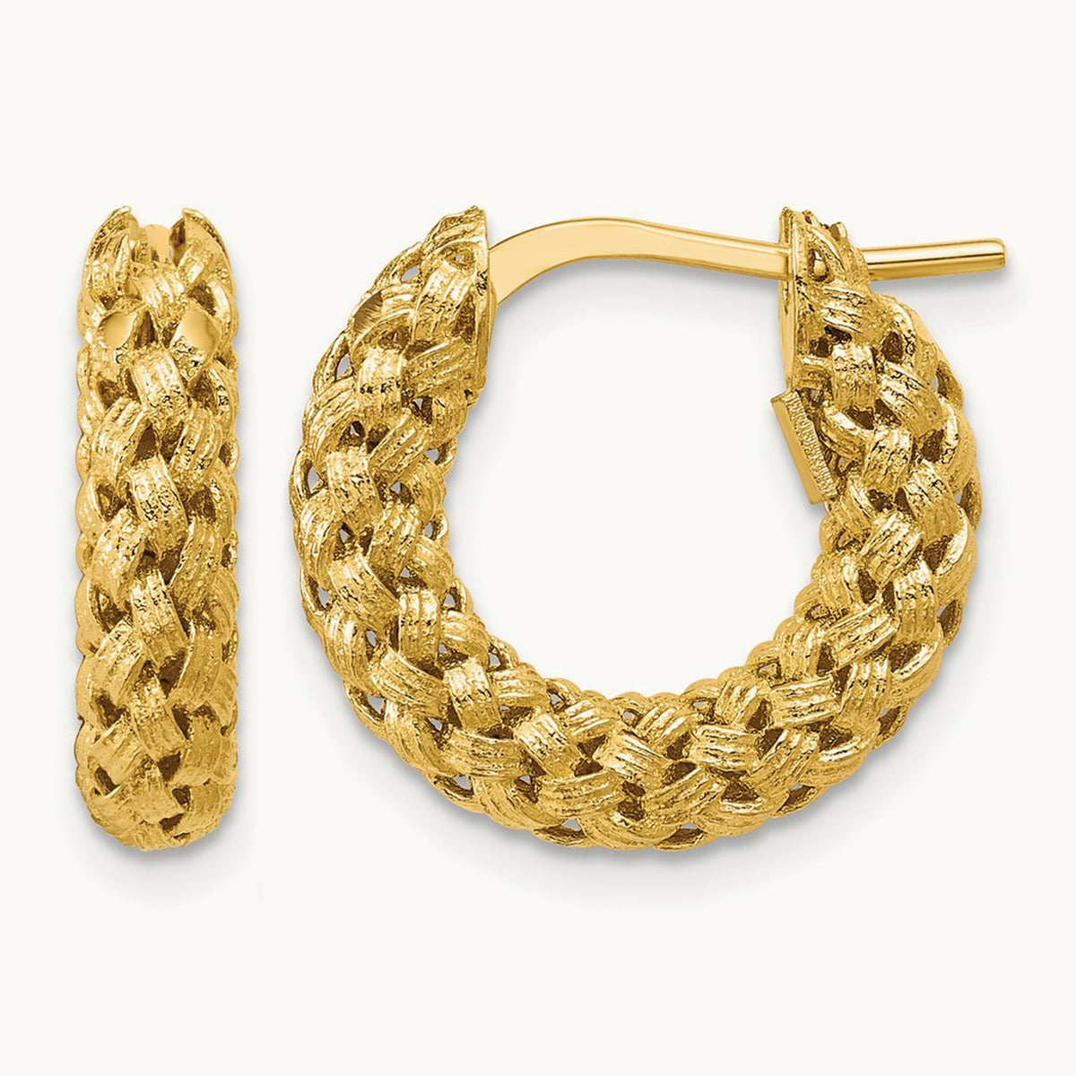 Polished and Textured Woven Hoop Earrings, 14K — Leslie's