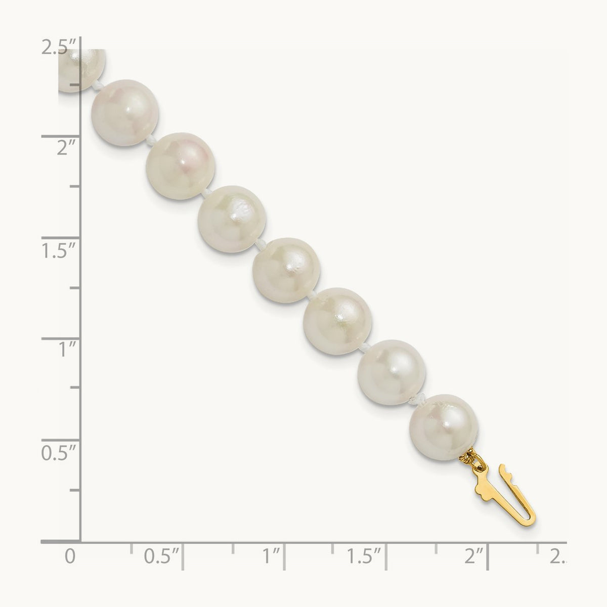 8- Round White Saltwater Akoya Cultured Pearl Bracelet, 9mm, 14K