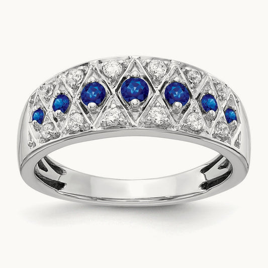 Diamond and Sapphire Fancy Ring, 14K White Gold