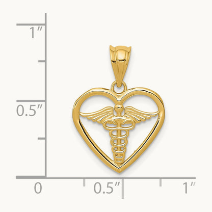 Caduceus Heart Medical Pendant, 14K