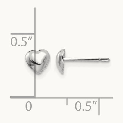 Polished Heart Post Earrings, 14K White Gold