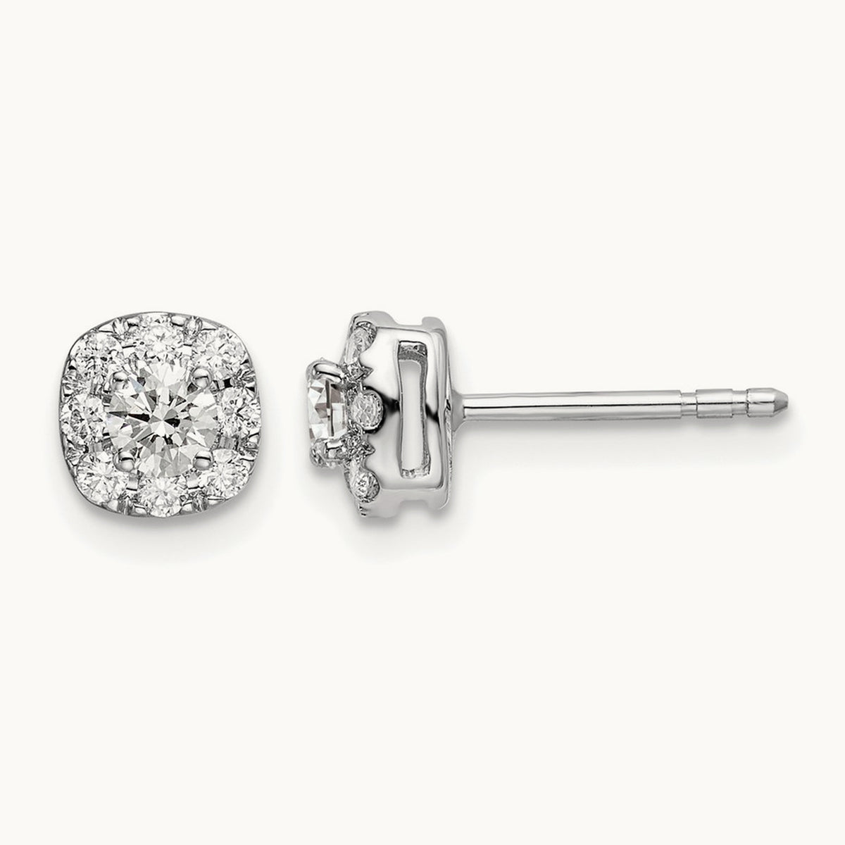 Cushion Halo Post Earrings, 0.25-1.00 ct tw Lab-Grown Diamond — 1/2 ct, 14K White Gold