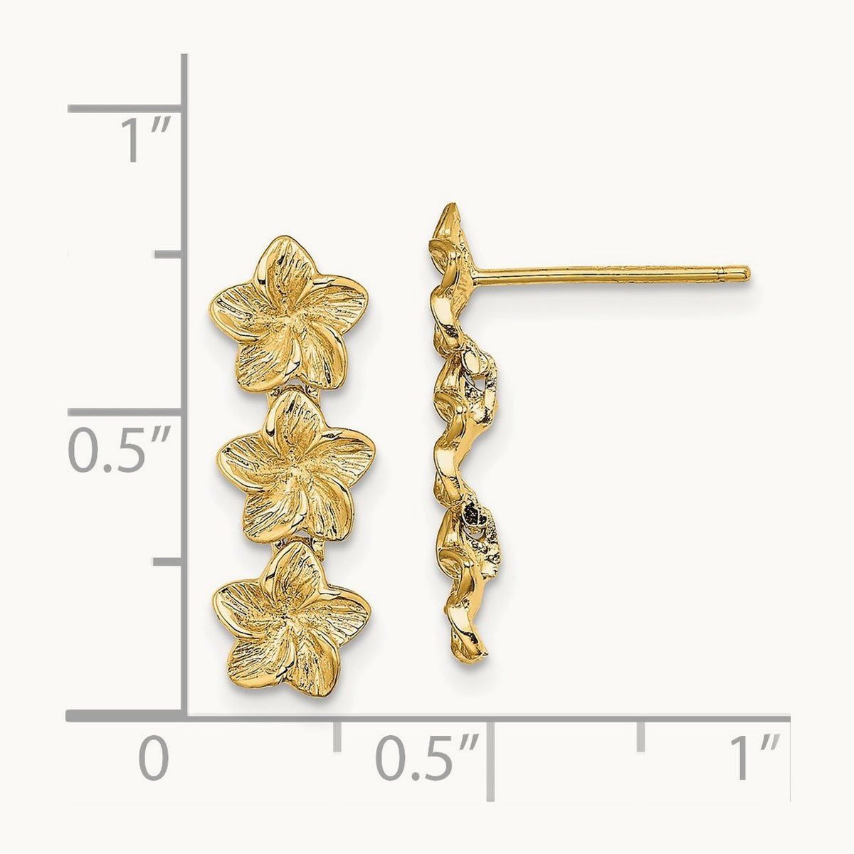 Triple Flower Post Dangle Earrings, 14K