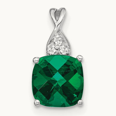 Checkerboard Created Emerald and Lab-Grown Diamond Pendant — 14K White Gold