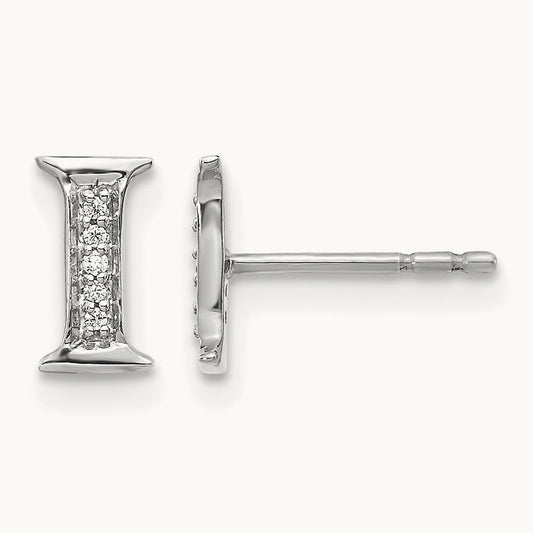 Diamond Initial I Earrings, 14K White Gold