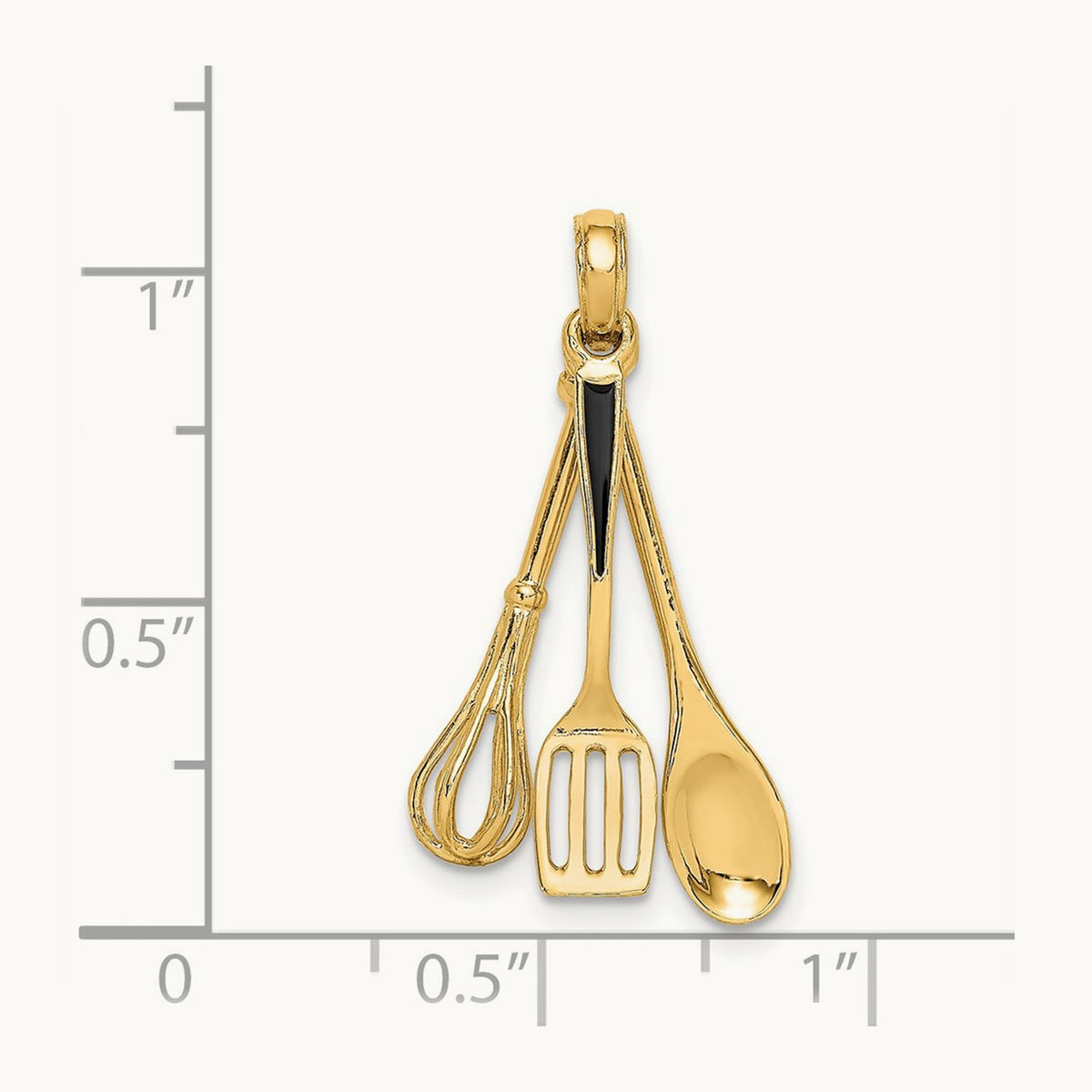 3-D Enamel Spatula, Wooden Spoon, Whisk Moveable Charm, 14K