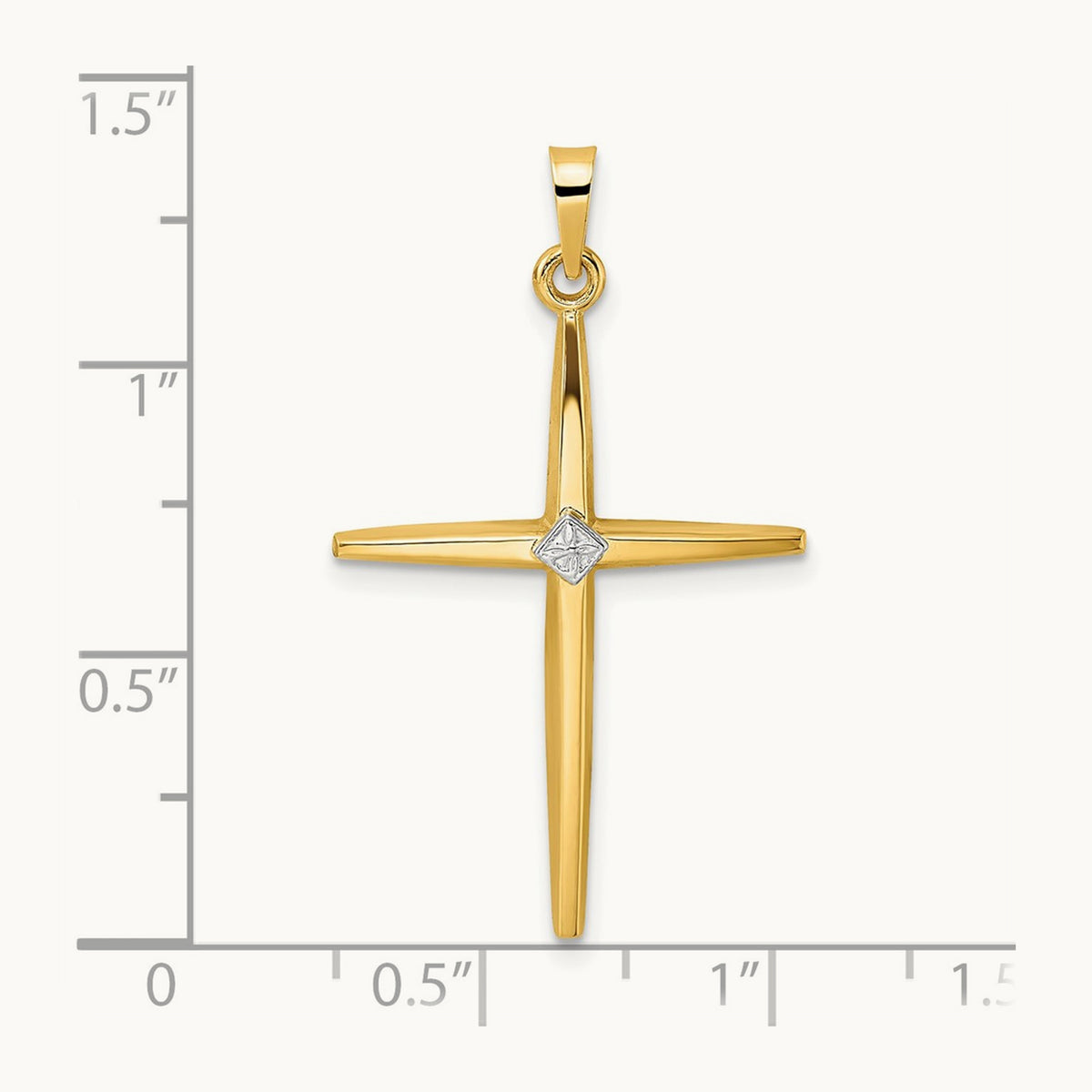 Polished Solid Diamond Shape Center Cross Pendant — 34mm