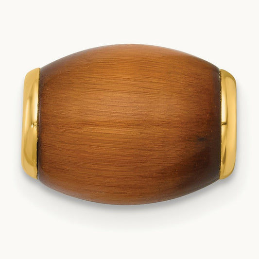 Polished Tiger's Eye Oval Bead Slide Pendant, 14K