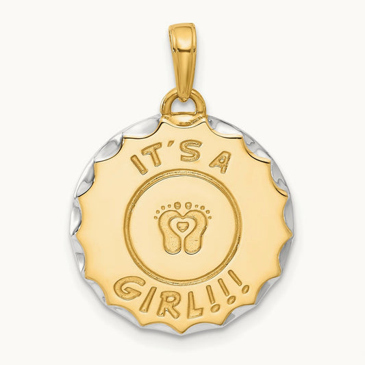 It's A Girl! Disc Pendant, 14K with White Rhodium