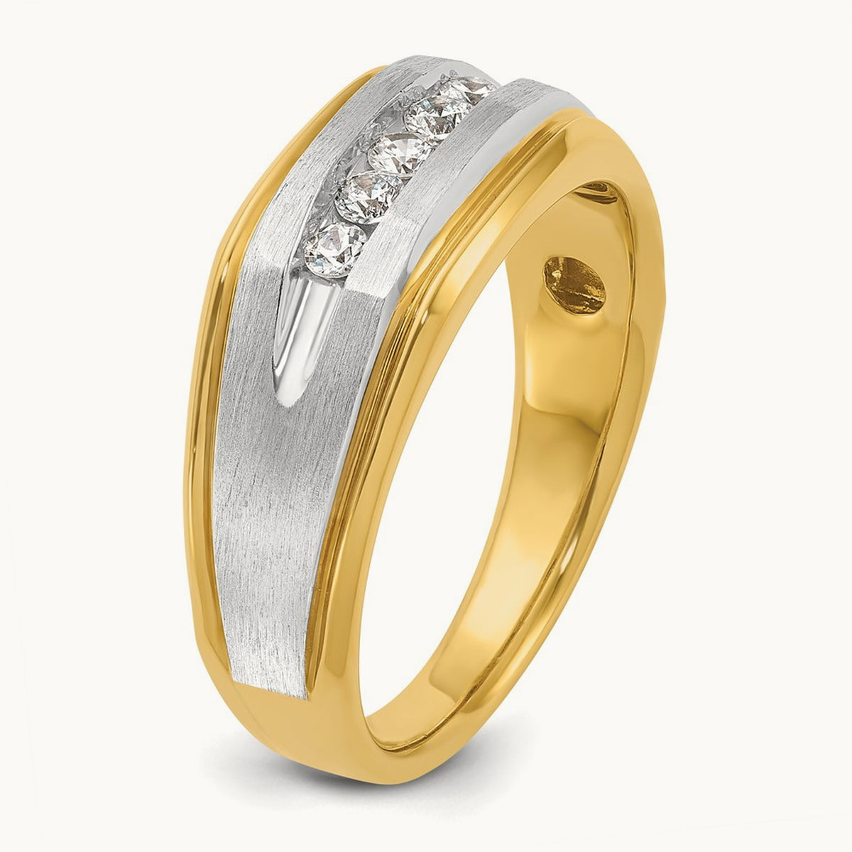 w/ White RH IBGoodman Men's Polish/Satin/Grooved Diamond Ring, 14K
