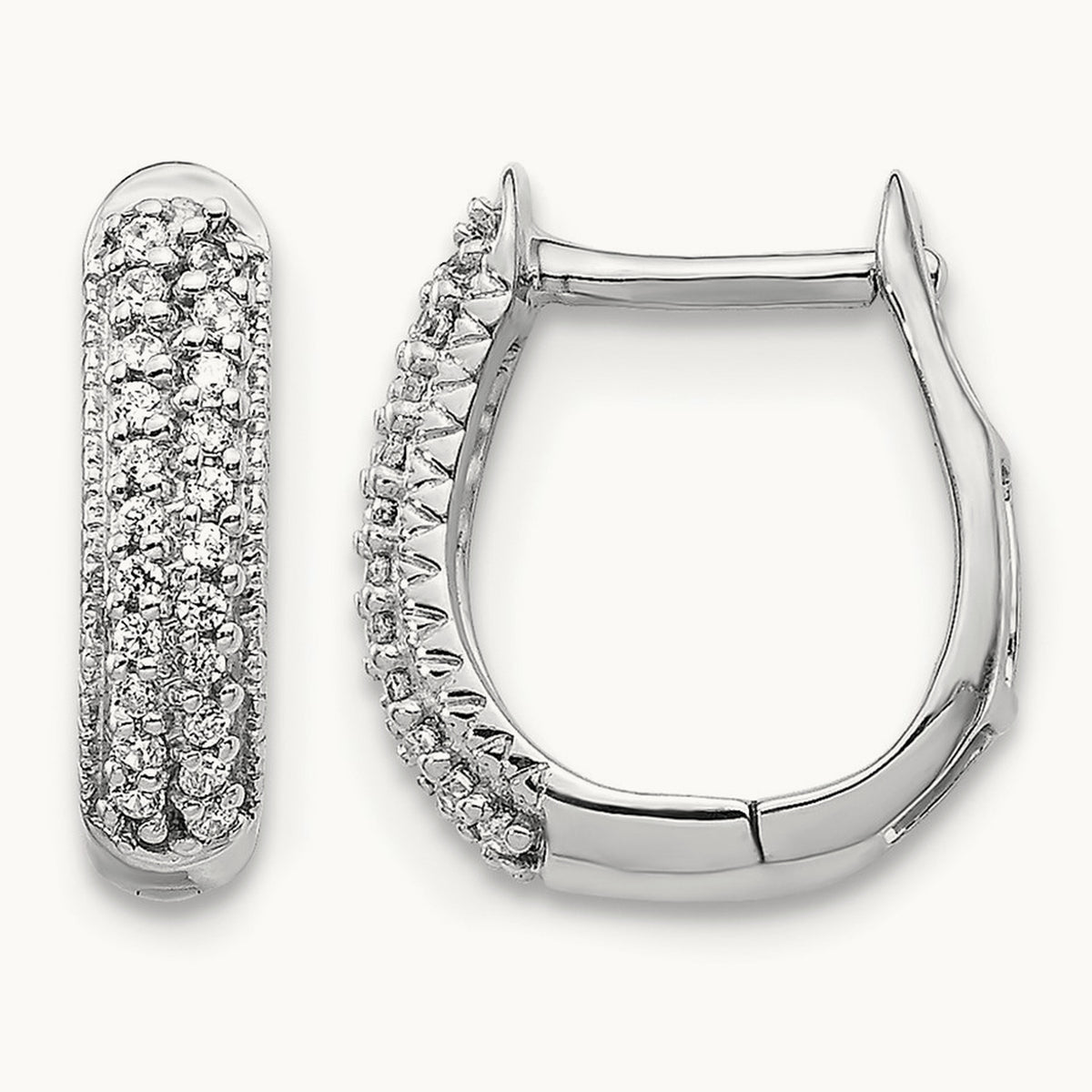 Polished Diamond Hinged Hoop Earrings — 14K White Gold