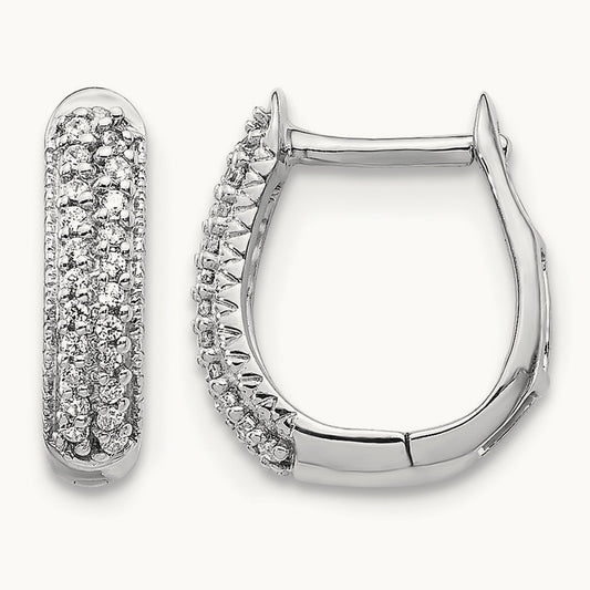 Polished Diamond Hinged Hoop Earrings — 14K White Gold