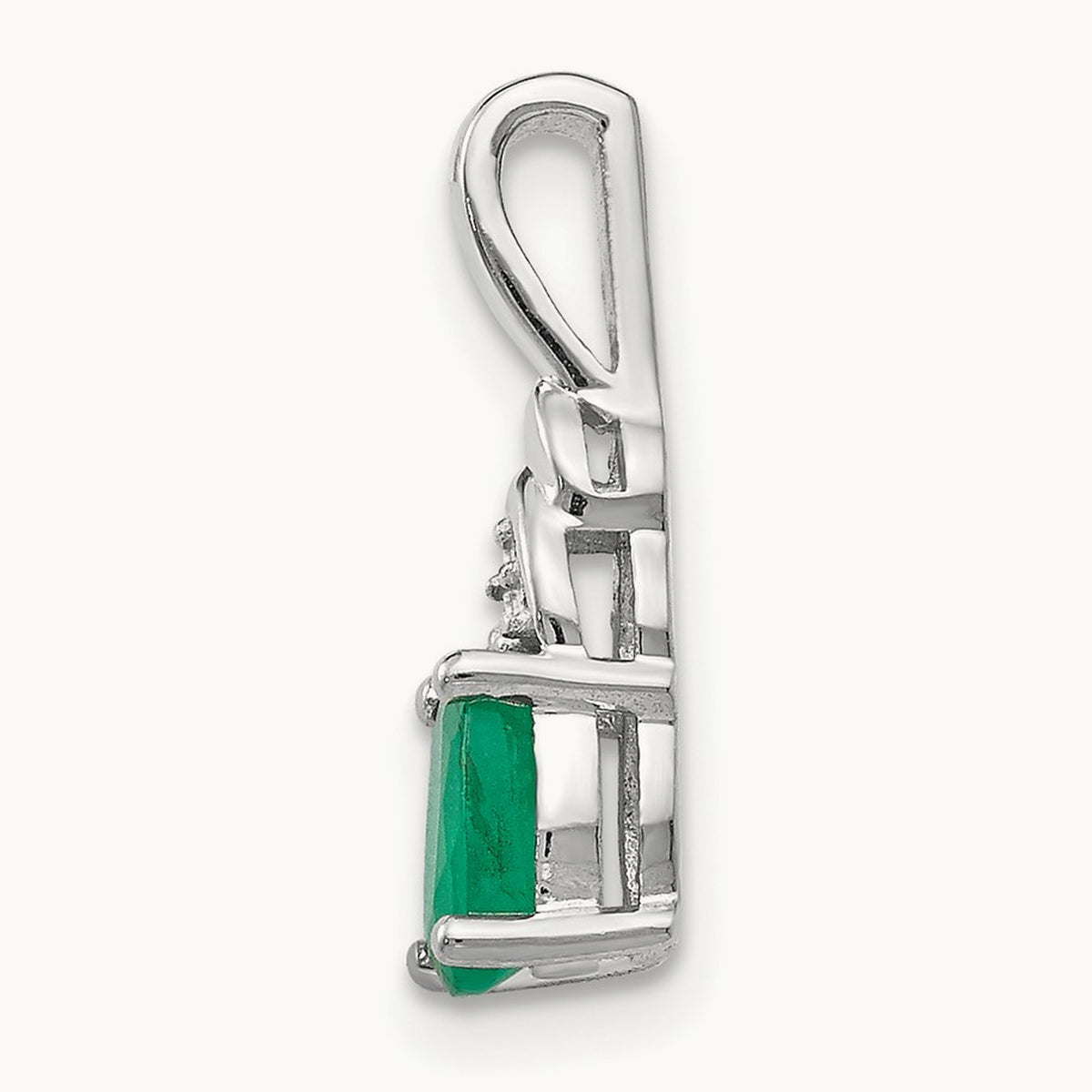 Emerald and Diamond Pendant — 14K White Gold