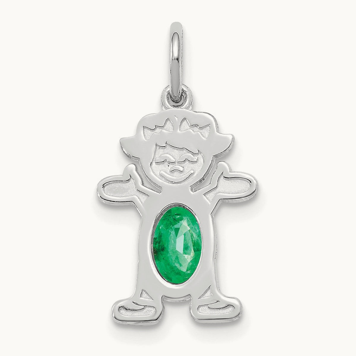 Girl 6x4 Oval Genuine Emerald-May — 14K White Gold