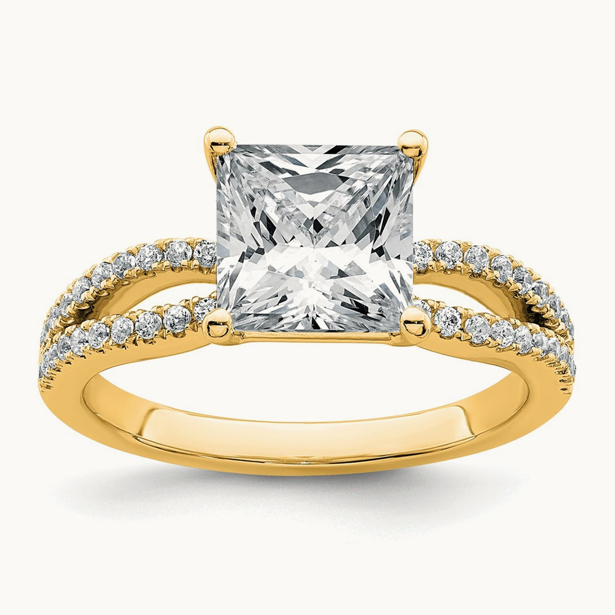 Princess Engagement Ring, 1.25-2.75 ct tw Lab-Grown Diamond — 2 1/4 ct, 14K Yellow Gold