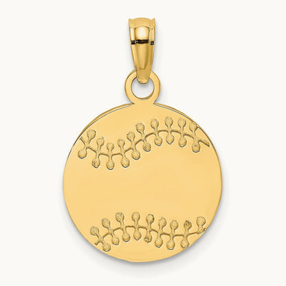 Polished and Textured Flat Baseball Charm, 14K
