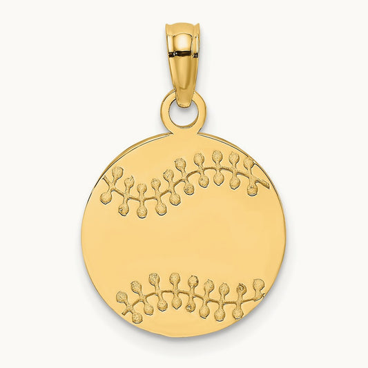 Polished and Textured Flat Baseball Charm, 14K