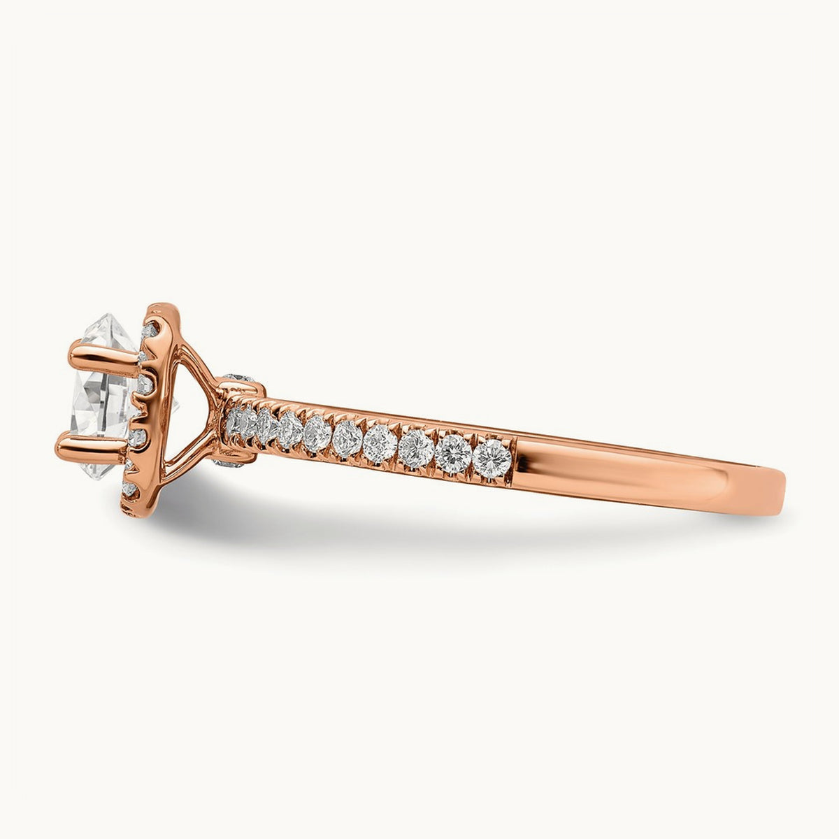 Round Halo Engagement Ring, 0.75-1.00 ct tw Lab-Grown Diamond — 3/4 ct, 14K Rose Gold, 7
