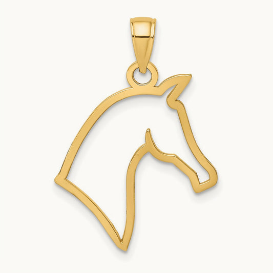 Cut-Out Horse Head Profile Charm, 14K