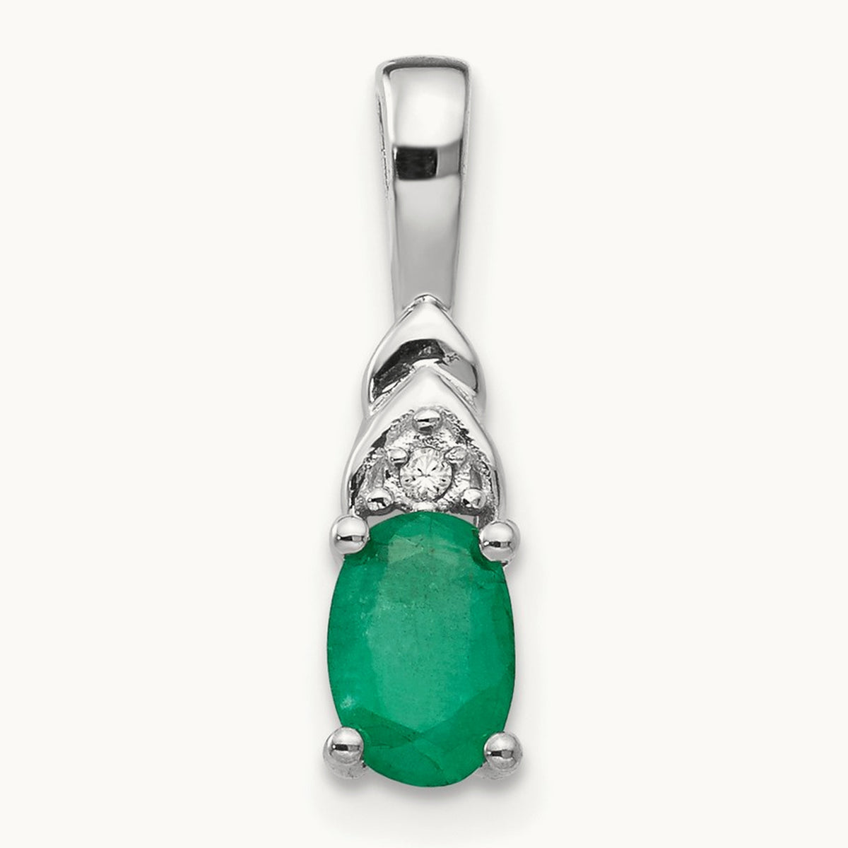 Emerald and Diamond Pendant — 14K White Gold