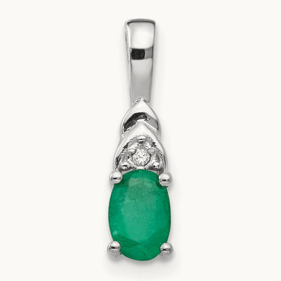 Emerald and Diamond Pendant — 14K White Gold