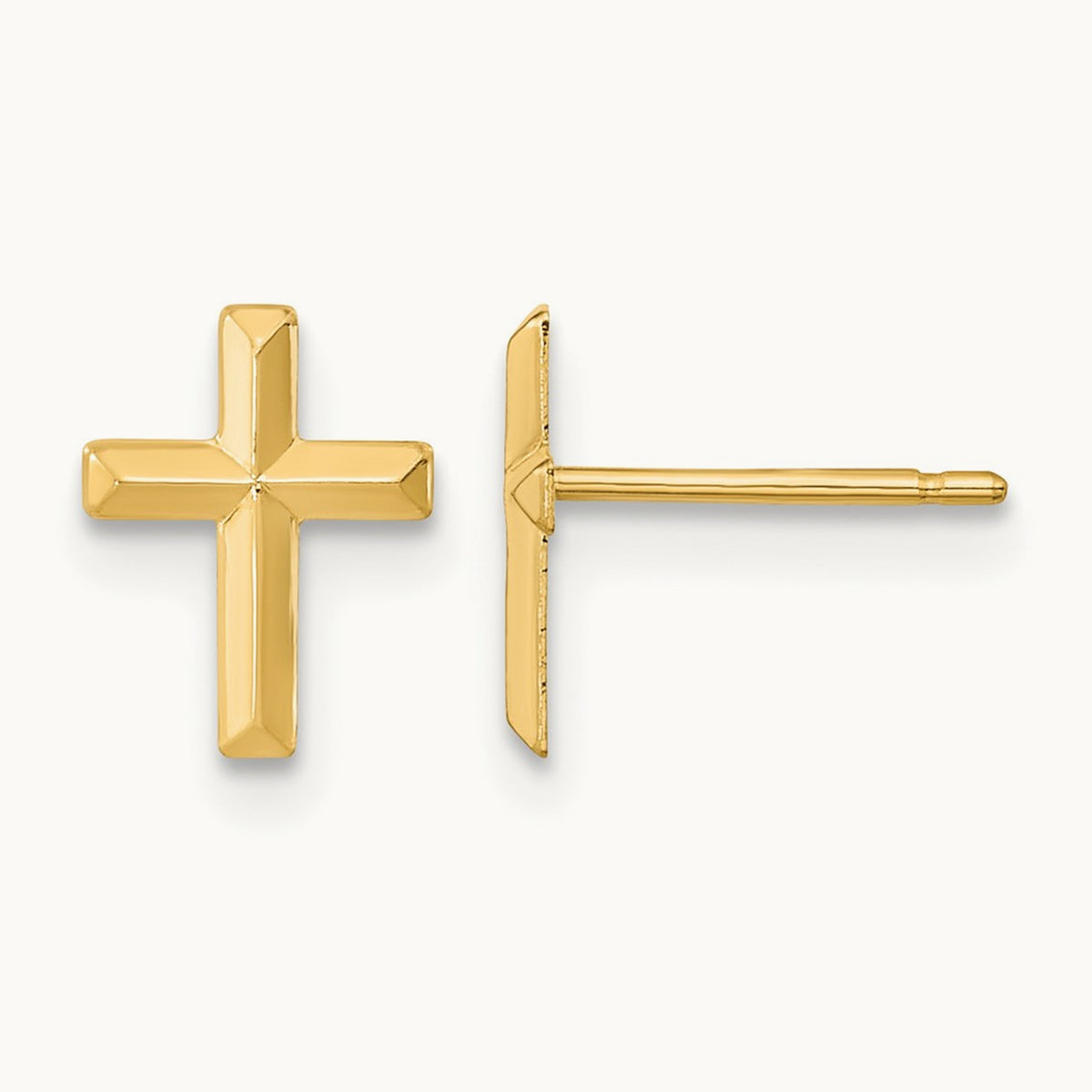 Madi K Polished 3D Cross Post Earrings, 14K
