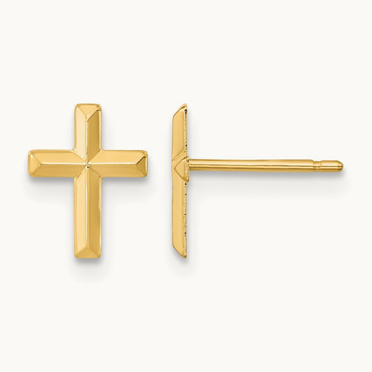 Madi K Polished 3D Cross Post Earrings, 14K