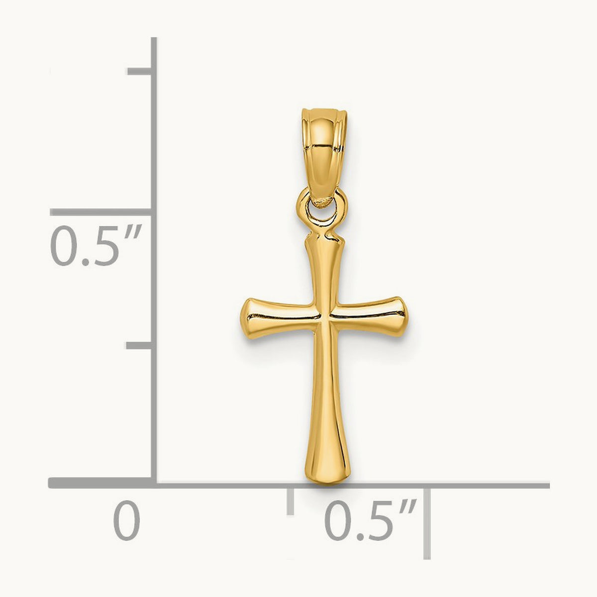 Polished Beveled Cross w/ Round Tips Charm — 14K Yellow Gold, 17.8mm