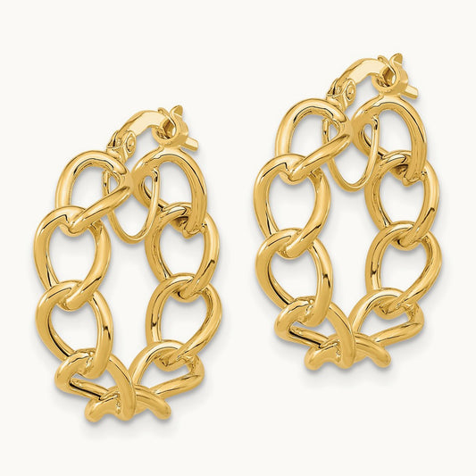 Polished Cable Link Circle Hoop Earrings, 14K